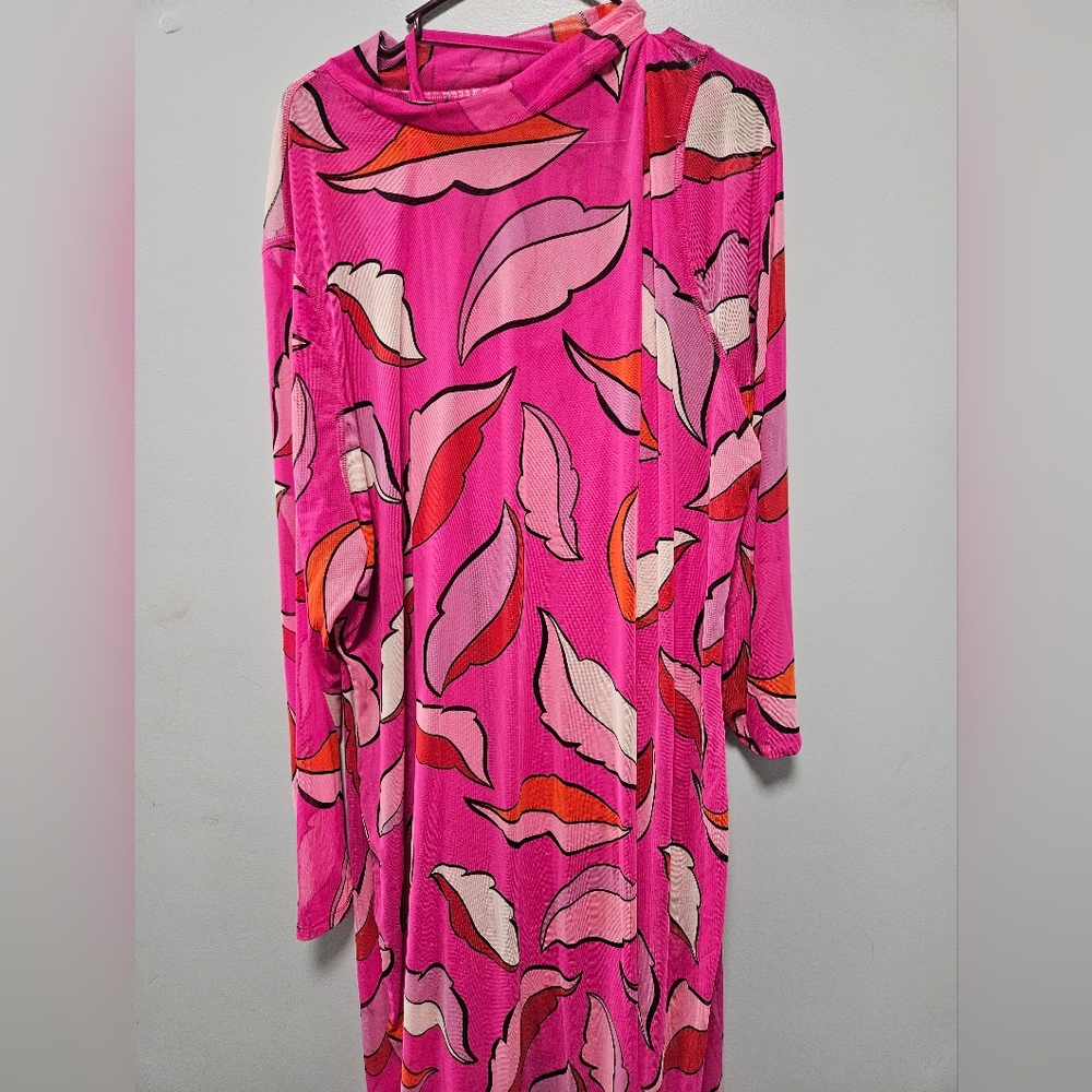 Long sleeve, mesh plus size dress.
